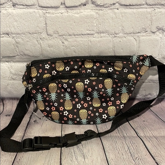 Pineapple Print Black Waist Bag - Picture 1 of 3